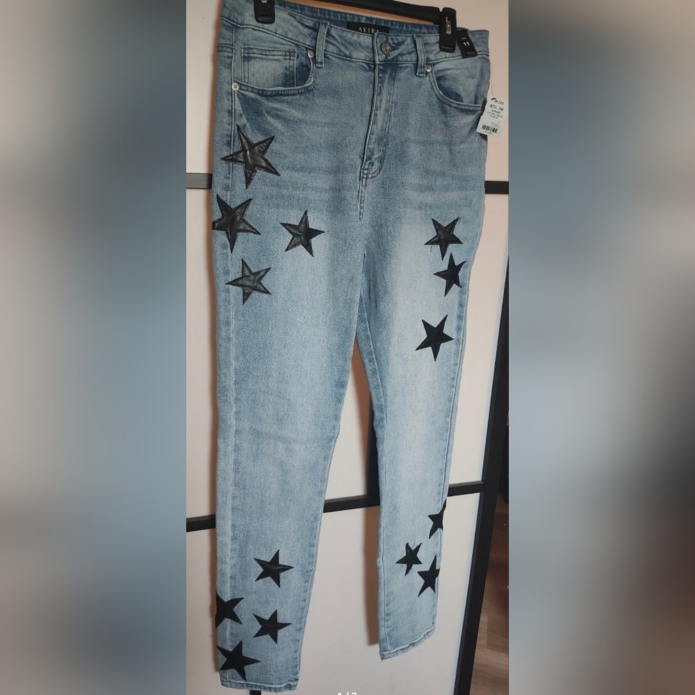 AKIRA Light Blue Jeans with Black Star Details